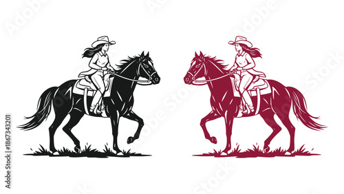 Cowgirl riding a horse in silhouette