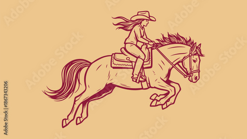 Cowgirl riding a horse in a jump