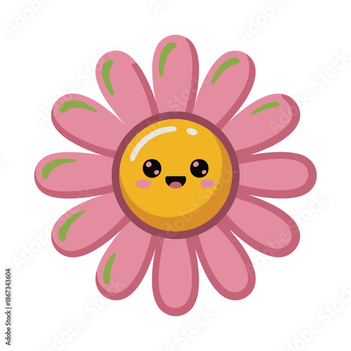 Cute Smiling Daisy Flower Cartoon Illustration On White Background