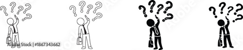 Businessman Facing Uncertainty and Questions Icon Set