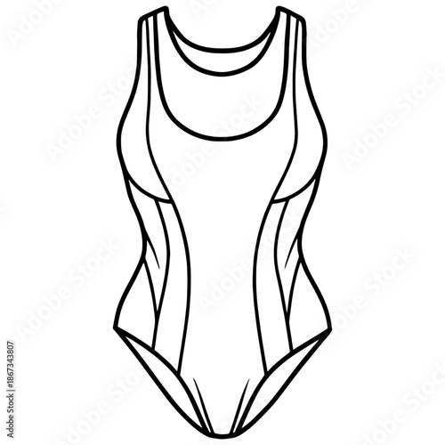 One-piece women swimsuit silhouette vector line art, black and white illustration for engrave, laser engrave, prints and fashion decor