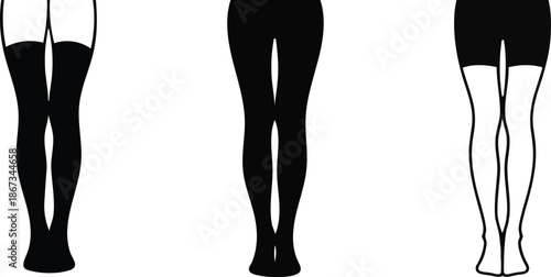 silhouette of three different types of stockings and tights