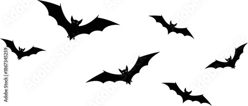 Spooky Halloween Bats Silhouette Flying in Night Sky Horror Theme for Decorations and Celebrations
