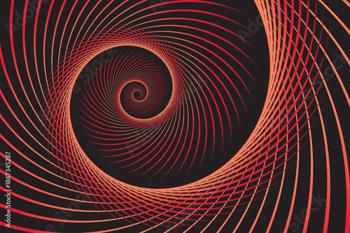 Dynamic abstract spiral pattern in red and orange tones on black background, ideal for digital art, backgrounds, or sci-fi themes.