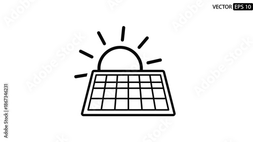 Vector illustration of a house with solar panels and a computer keyboard representing smart technology for business data input and modern home office internet communication