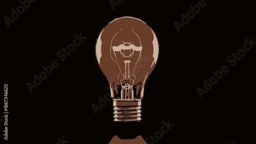 Warm Glowing Vintage Light Bulb on a Dark Black Background
