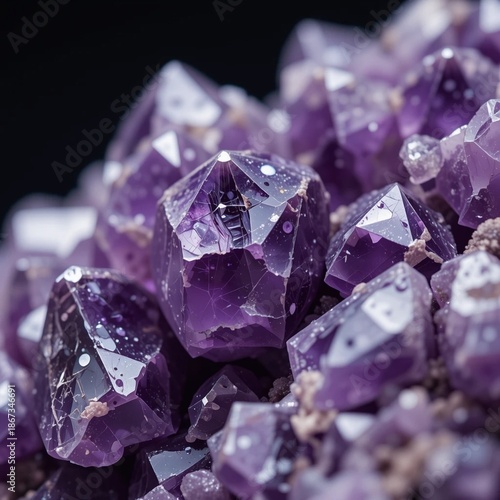 Macro Close-up of Natural Purple Amethyst Crystal Clusters for Luxury Jewelry and Healing Concept Background