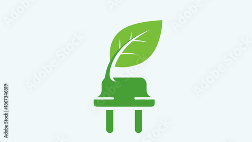 Green Electric Plug Icon with Leaf Design Symbolizing Eco-Friendly Power Connection in Bright Studio
