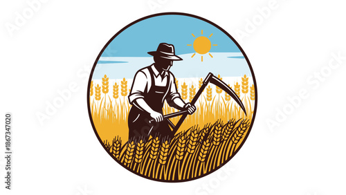 Retro vector illustration of a worker silhouette as a surfer with a surfboard riding a wave in a cartoon artwork style for a business sign icon or symbol