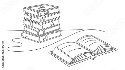 Stack of old books beside an open book, representing knowledge and learning