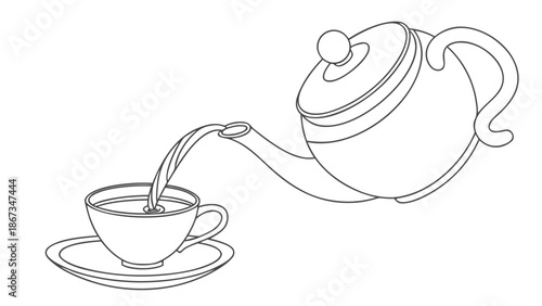 Pouring hot tea from a teapot into a cup, creating a relaxing moment