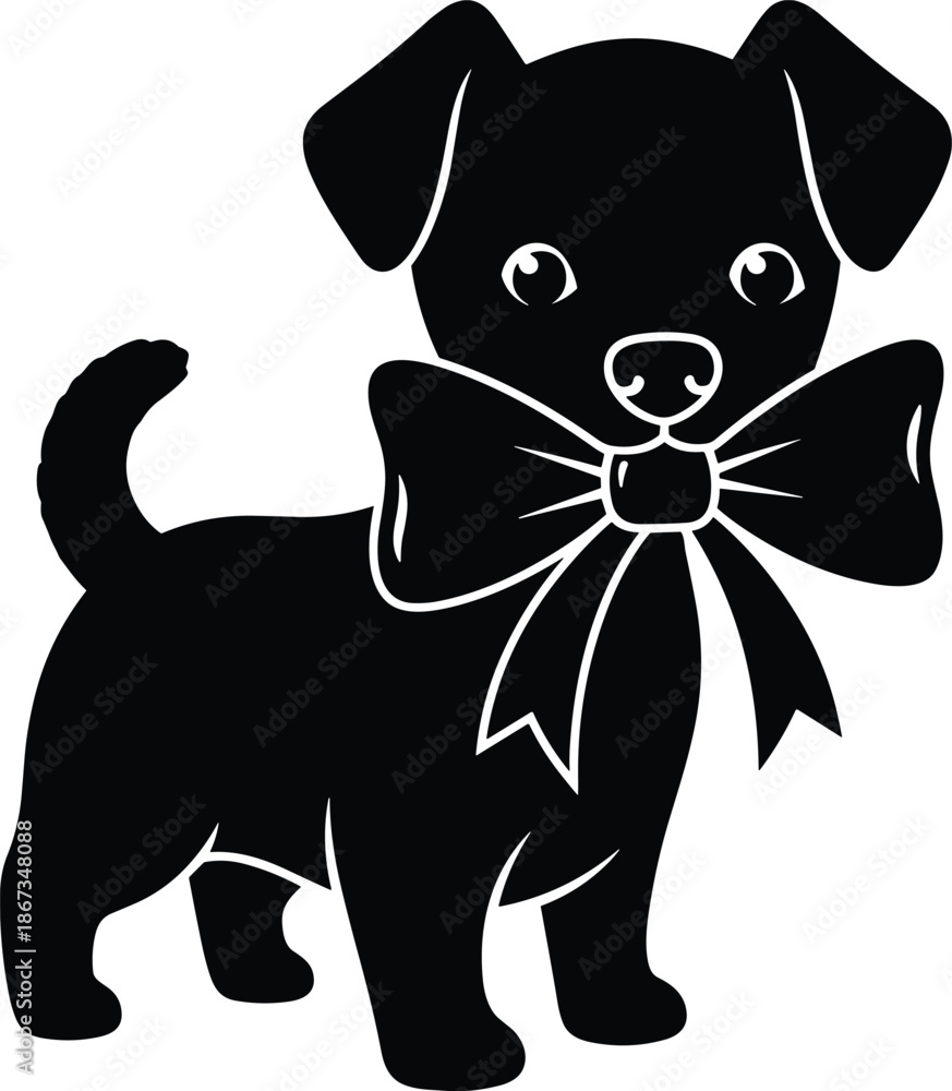 Fototapeta premium A happy cartoon puppy character and a cute rabbit holding a flower in a funny vector illustration art design featuring a brown pet dog with a black tail and a comic mammal toy