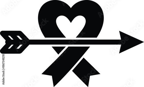 A red heart with arrow vector illustration serves as a romantic symbol of love and passion for a Valentine day card design silhouette icon