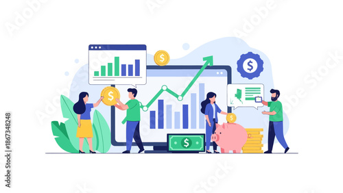 Dynamic business growth and financial management depicted with digital