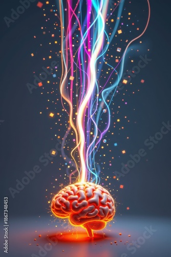 a portrait oriented creative concept showing a glowing abstract brain positioned low in the composition