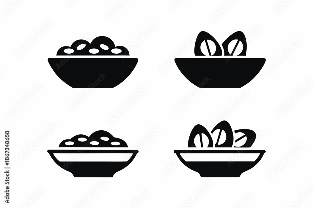 Fototapeta premium set of Dates fruit plate icon silhouette vector illustration isolated on white background