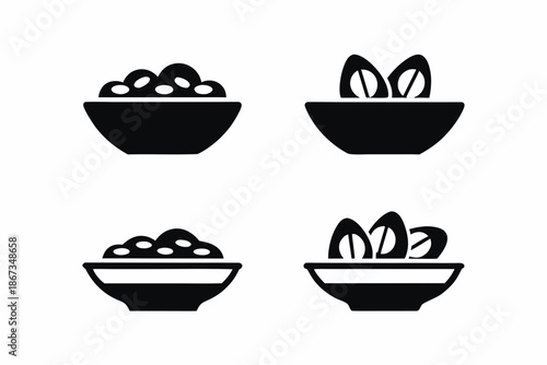 set of Dates fruit plate icon silhouette vector illustration isolated on white background
