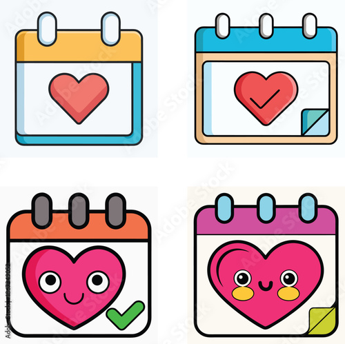 Calendar with heart check mark, colorful flat icon