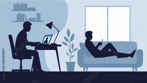 Man Relaxing on Sofa with Remote Control.