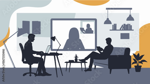 Men Working Remotely on Laptops Together.