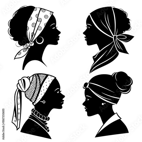 Silhouettes of women with headscarves