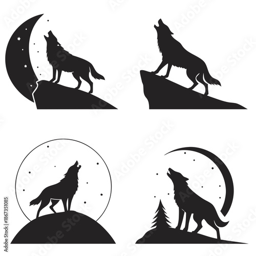 Silhouette of a wolf howling at the moon