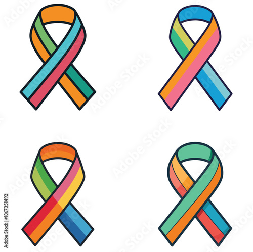 Colorful awareness ribbon icon, flat vector, no text