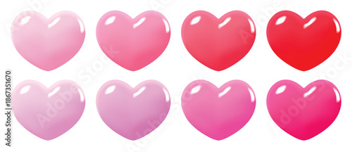 3D set of heart icons. Love symbol decoration. Gradient heart shape vector illustration.