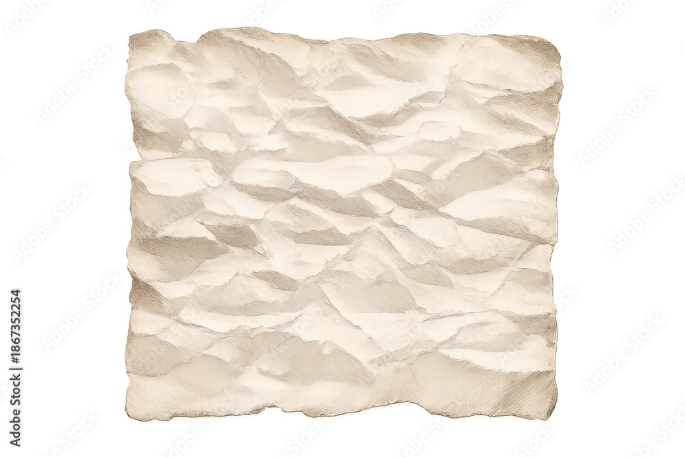 Fototapeta premium Crumpled paper texture with torn, burnt edges creating a vintage background, isolated on a transparent background