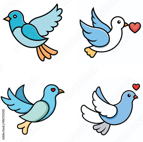 Dove with heart symbol, flat colorful icon