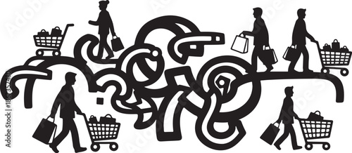Shopping Chaos Silhouette Illustration with People and Carts