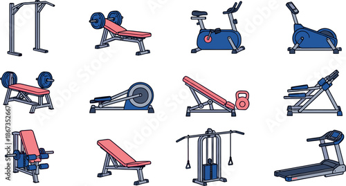 Vector Illustration Set of Professional Gym and Fitness Machines