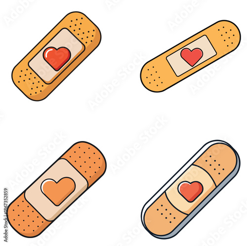 Healing bandage with heart, flat icon