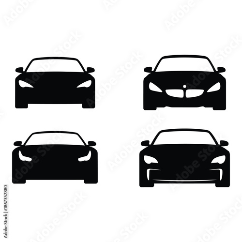 Four distinct car silhouettes presented in a minimalist black and white style