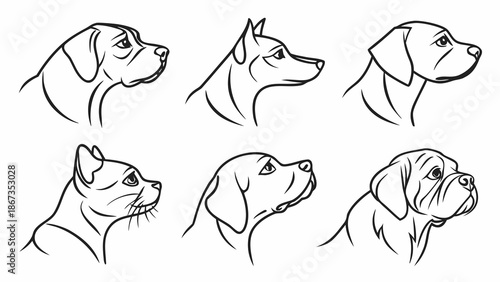 Diverse collection of dog and cat head outlines in profile