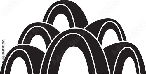 Black and White Arches Stacked Abstract Design