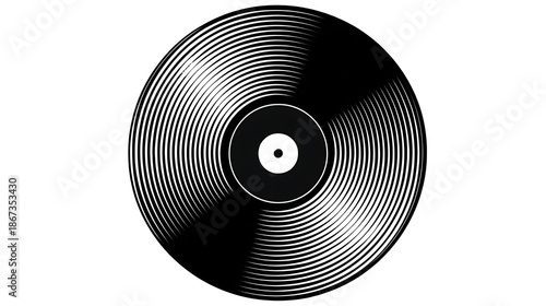 Vinyl record with white lines and circular patterns on transparent background