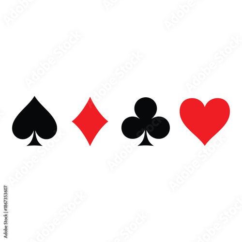 Four playing card suits displayed in a row spades diamonds clubs and hearts