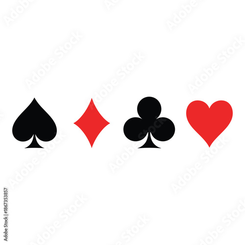 Four playing card suits aligned horizontally spades diamonds clubs and hearts