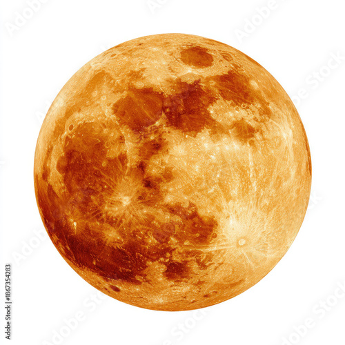 Full orange moon with detailed surface isolated on white background
