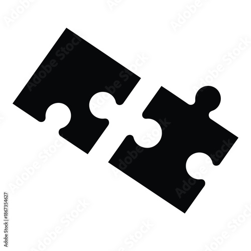 Two interlocking black puzzle pieces displayed on a plain white background