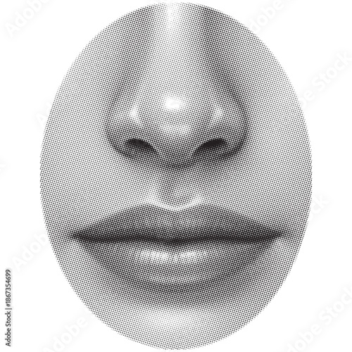 Detailed grayscale portrait focusing on the mouth and nose of a human face