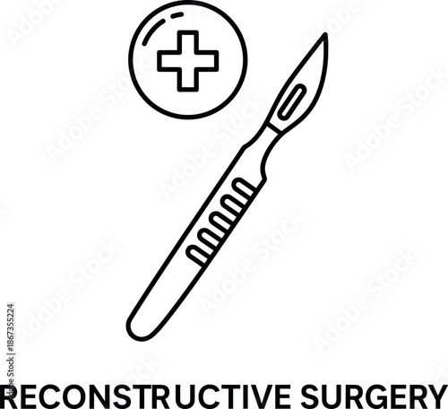 Reconstructive surgery icon with medical scalpel and healthcare cross symbol