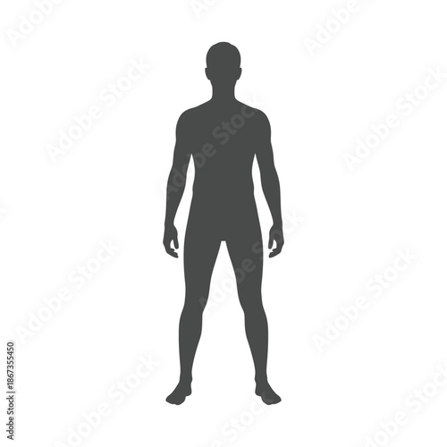 A silhouetted human figure standing frontally showcasing a generic body shape
