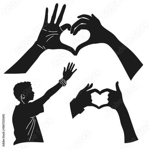Silhouettes of hands forming hearts