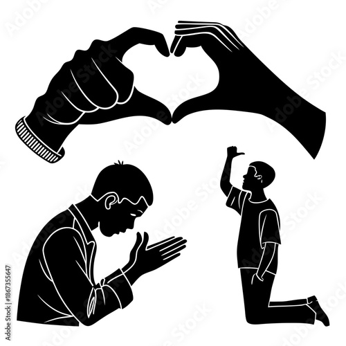 Silhouettes of people in prayer