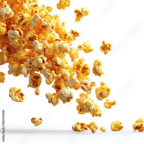 Buttery popcorn falling in midair joyful snack