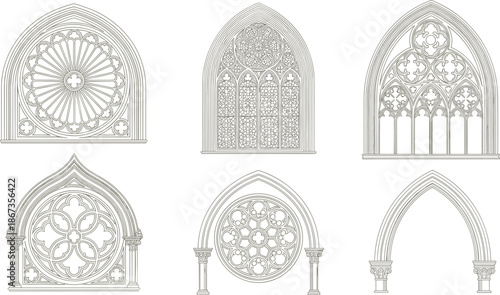 Gothic, architecture, window, arch, tracery, rose, cathedral, church, stonework, design, vintage, decorative, ornate, pointed, symmetrical, illustration, medieval, historic, structure, element
