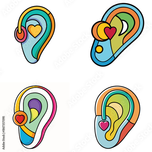 Listening ear with heart, colorful icon