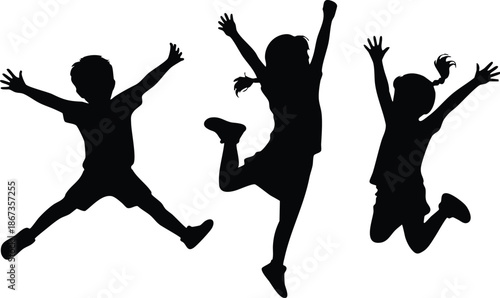 Vector Set of Energetic Child Silhouettes, Boundless Energy: A Celebration of Youthful Play, vector, illustration, silhouette